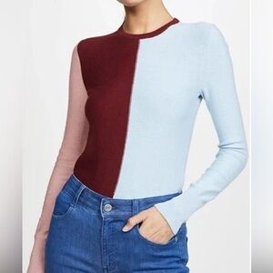 STAUD Burgundy and Light Blue Colorblock Sweater